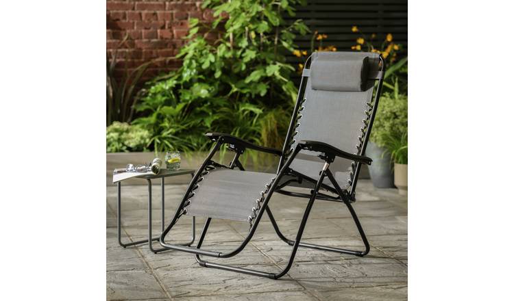 Buy Argos Home Zero Gravity Metal Sun Lounger - Grey | Garden chairs