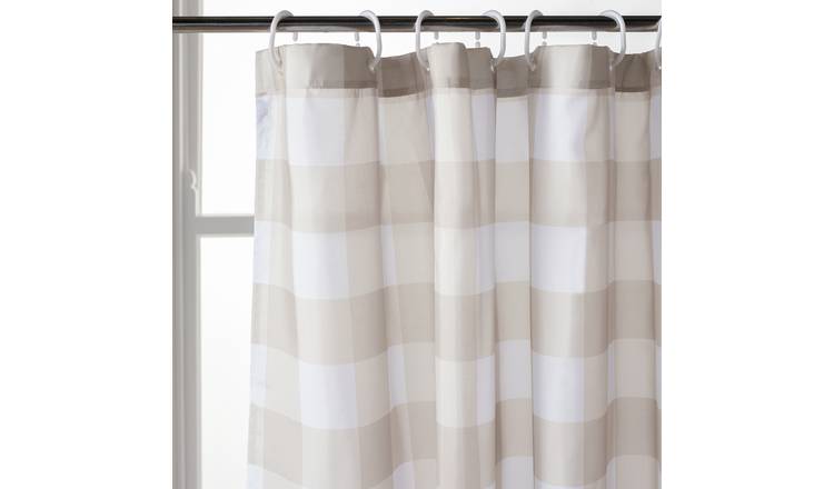 Buy Habitat Neutral Print Anti Bac Finish Shower Curtain-Natural | Shower curtains | Argos
