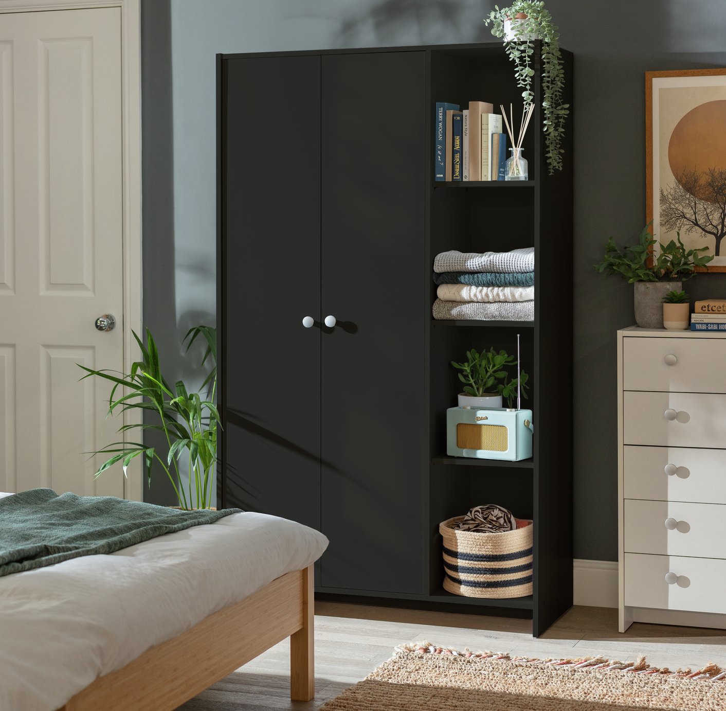 Argos Home Seville 2 Door Open Shelf Wardrobe - Anthracite