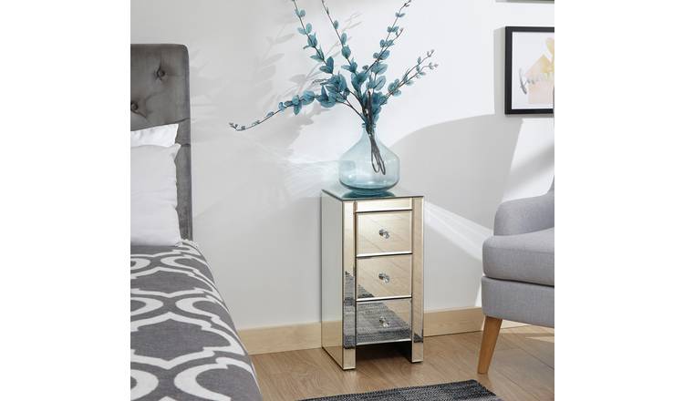 GFW 3 Drawer Bedside Table - Mirrored