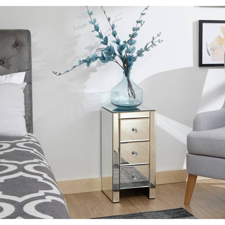 GFW 3 Drawer Bedside Table - Mirrored 0