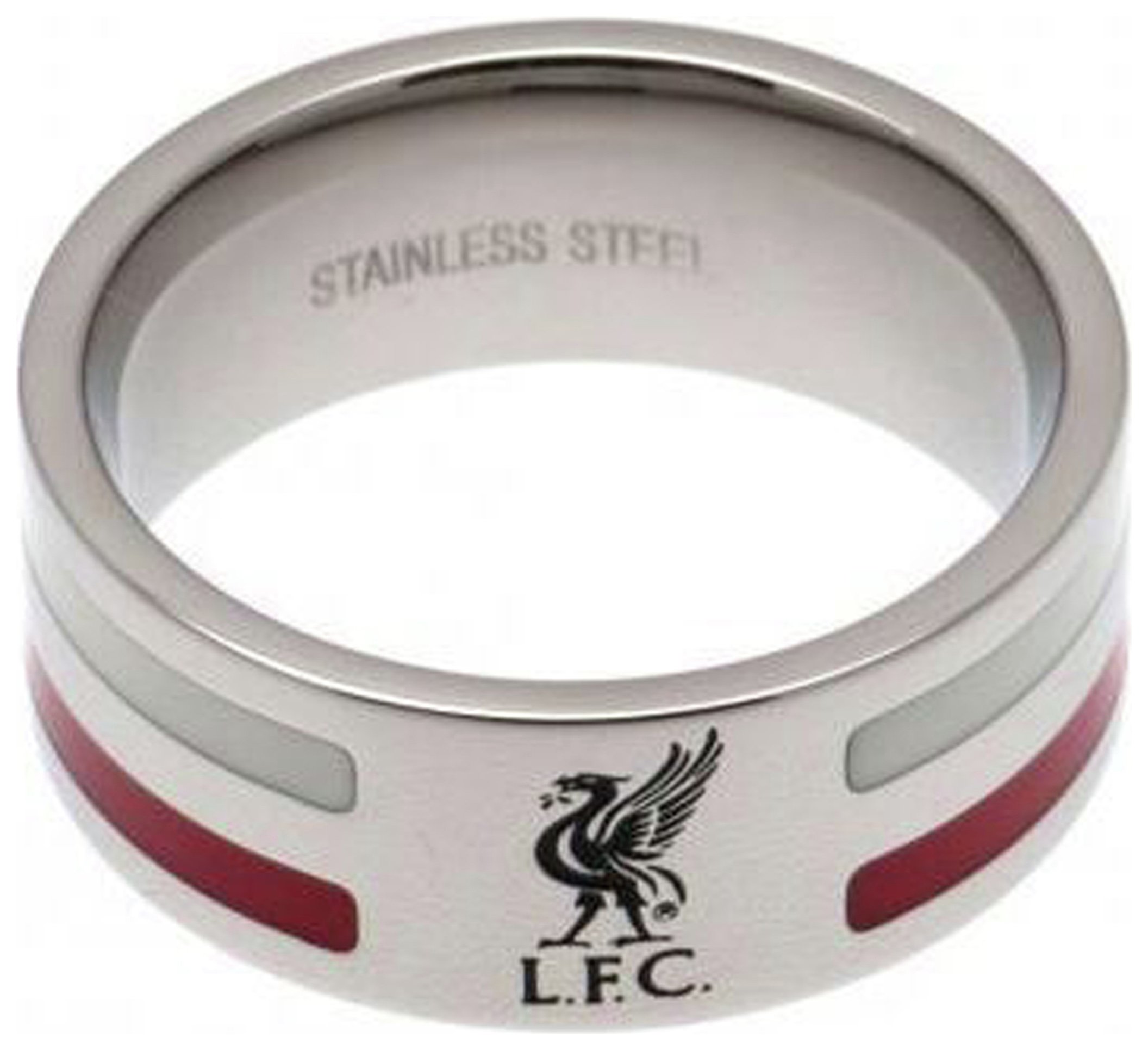 Stainless Steel Liverpool Striped Ring - Size R.