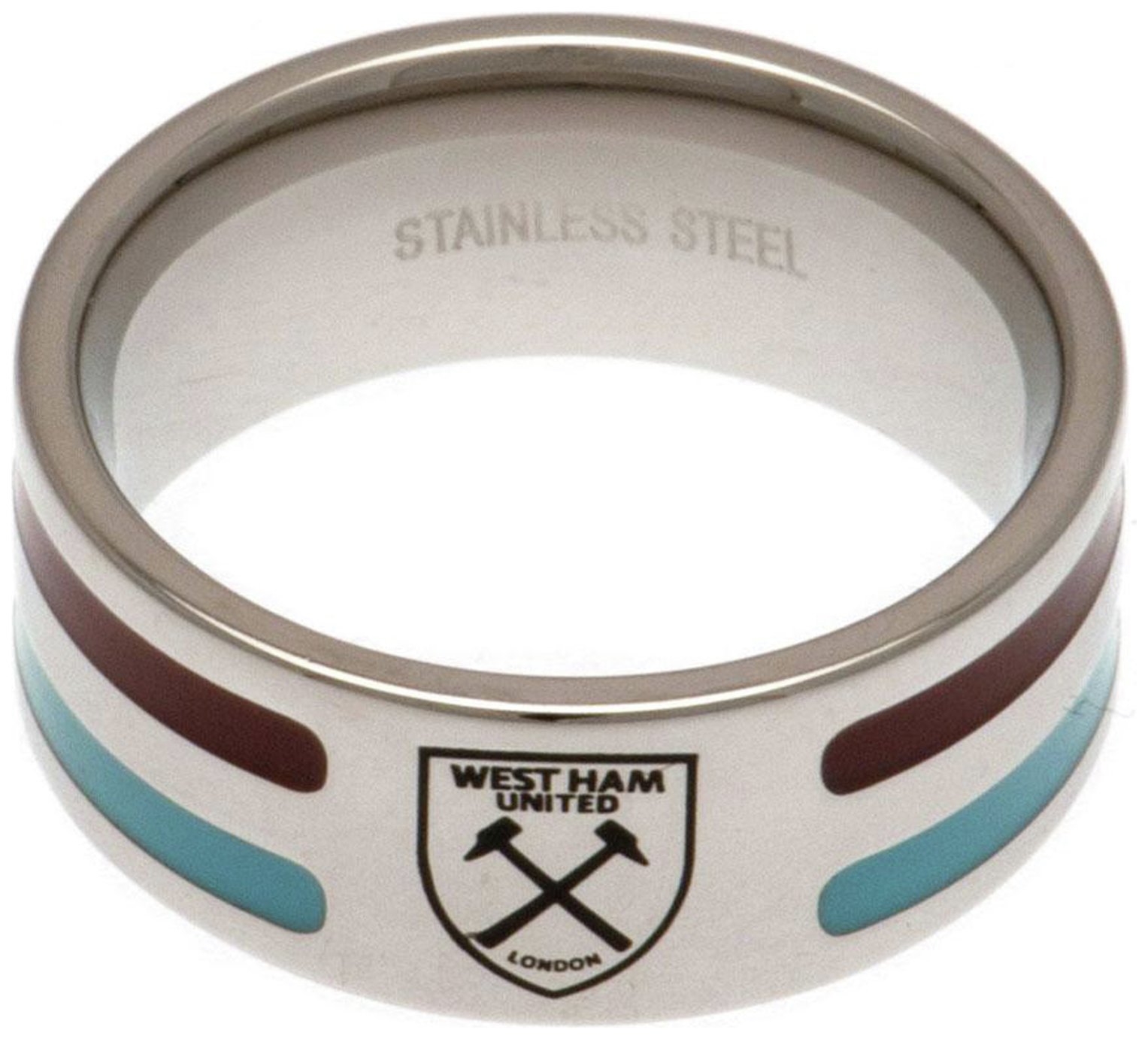 Stainless Steel West Ham Striped Ring - Size U