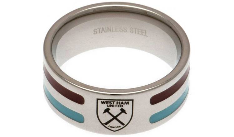 Stainless Steel West Ham Striped Ring - Size U