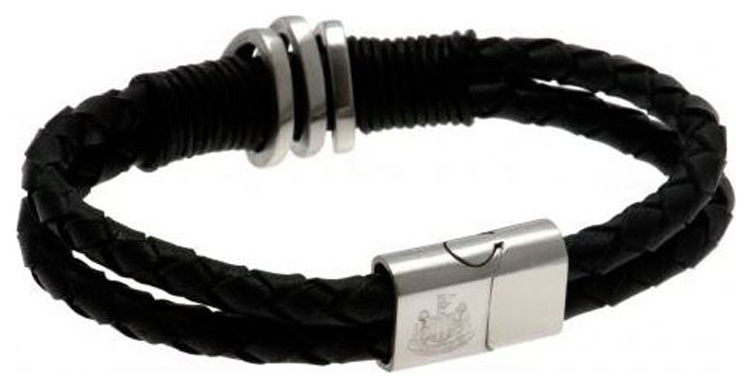 Stainless Steel and Leather Newcastle Utd Bracelet