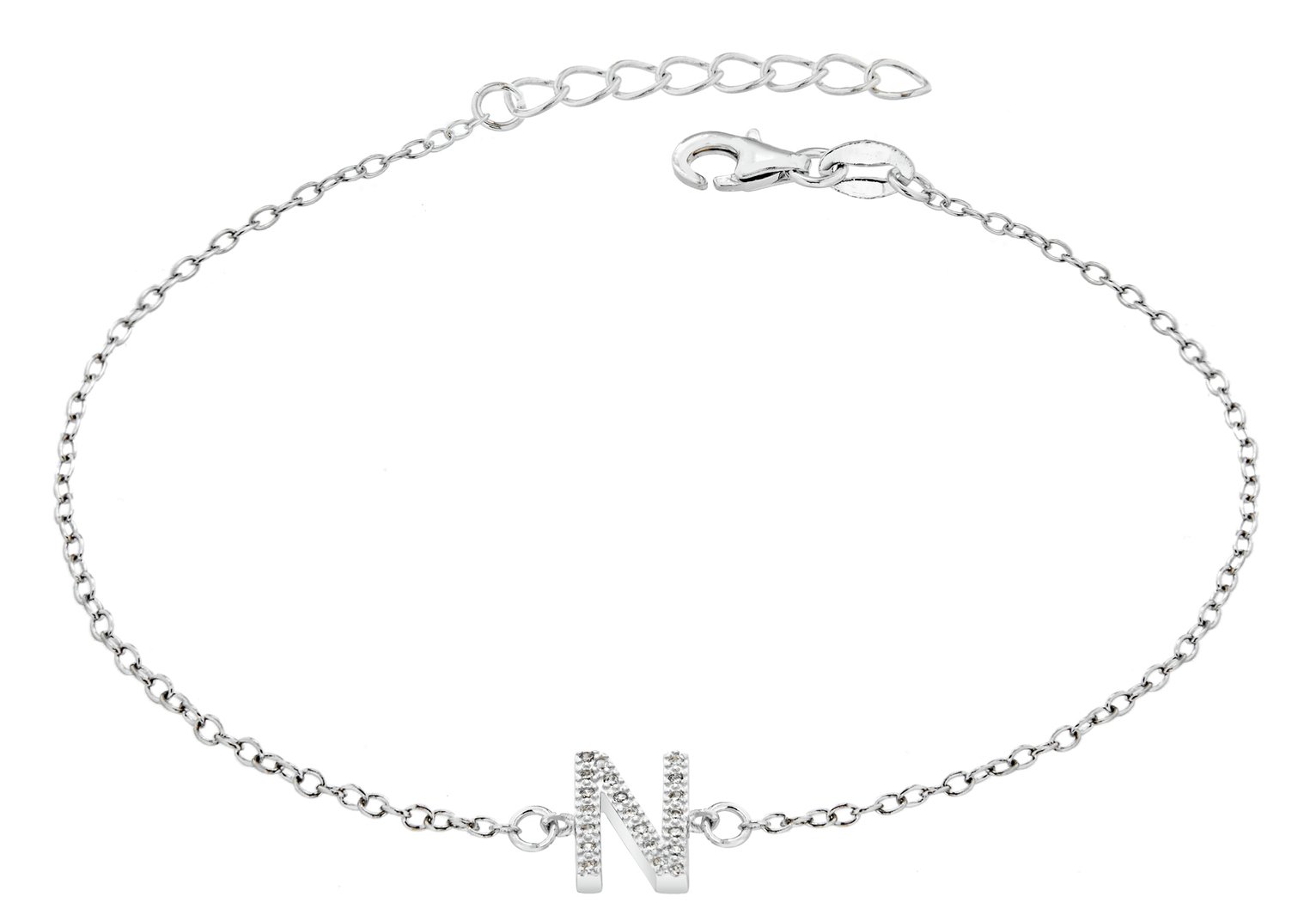 Sterling Silver Cubic Zirconia Initial Bracelet - N