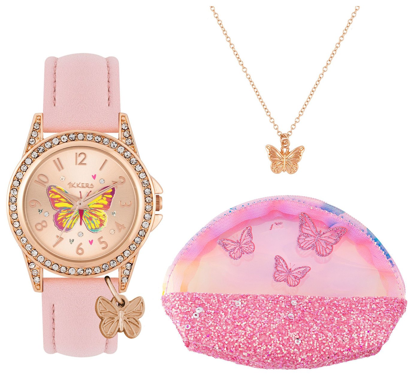 Tikkers Kids Pink Butterfly Watch, Bracelet, Purse Gift Set