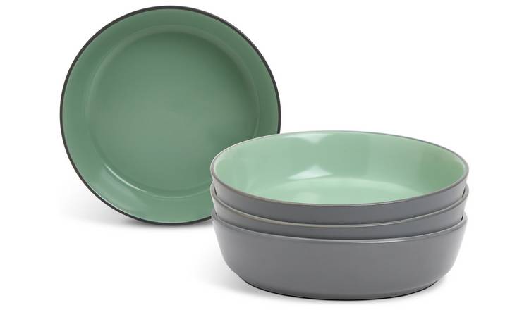 Habitat Two Tone 4 Piece Stoneware Pasta Bowls - Grey & Mint