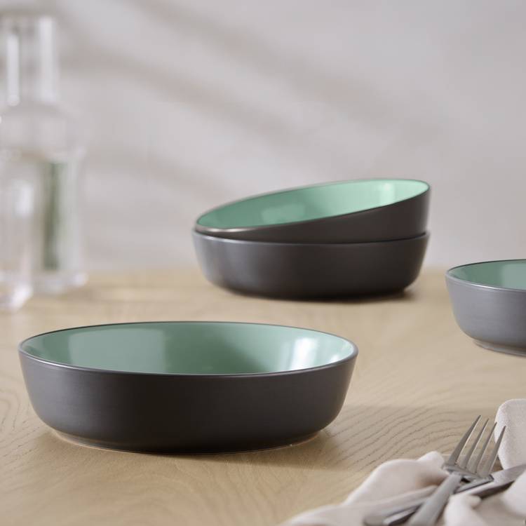 Habitat Two Tone 4 Piece Stoneware Pasta Bowls - Grey & Mint 0