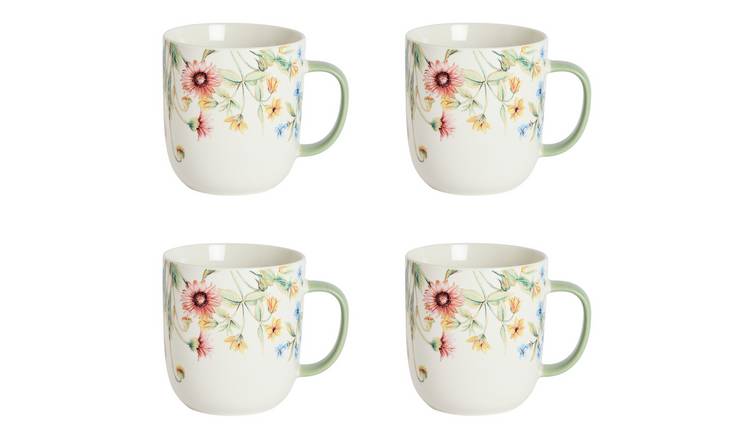 Argos Home Floral Set of 4 Mugs - Cream