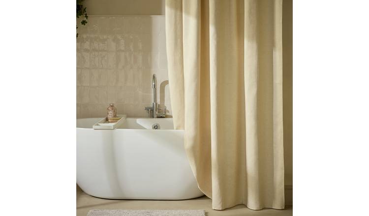 Argos Home Linen Effect Anti Bacterial Shower Curtain- Beige