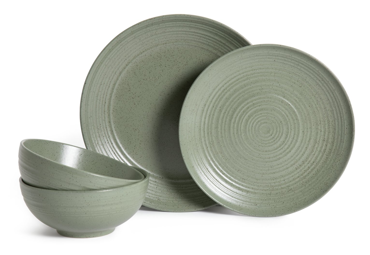 Habitat Textured Ripple 12 Piece Stoneware Dinner Set - Sage