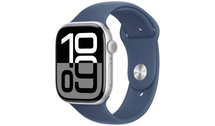 Apple Watch Series 10 GPS 46mm Silver Denim Sport Band - S/M