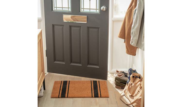 Habitat Stripe Black & Brown Cut Pile Doormat - 60x40cm