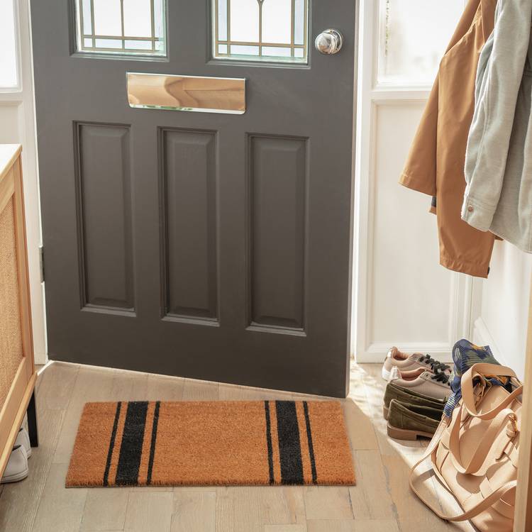 Habitat Stripe Black & Brown Cut Pile Doormat - 60x40cm 0