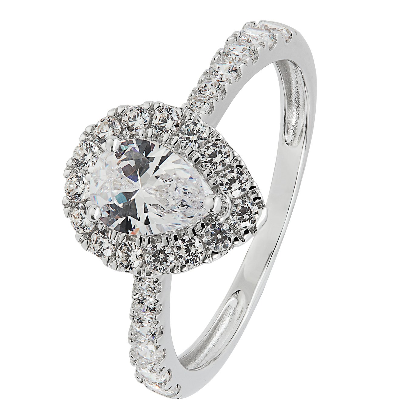 Revere 9ct White Gold Cubic Zirconia Halo Engagement Ring N