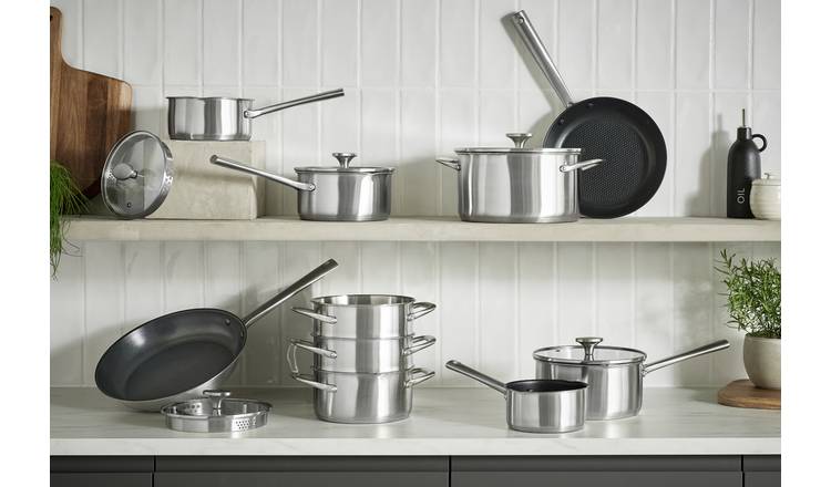 Habitat 5 Piece Brushed Stainless Steel Pan Set 