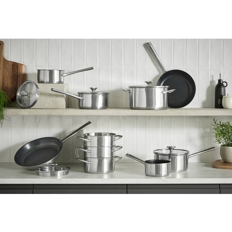 Habitat 5 Piece Brushed Stainless Steel Pan Set  0