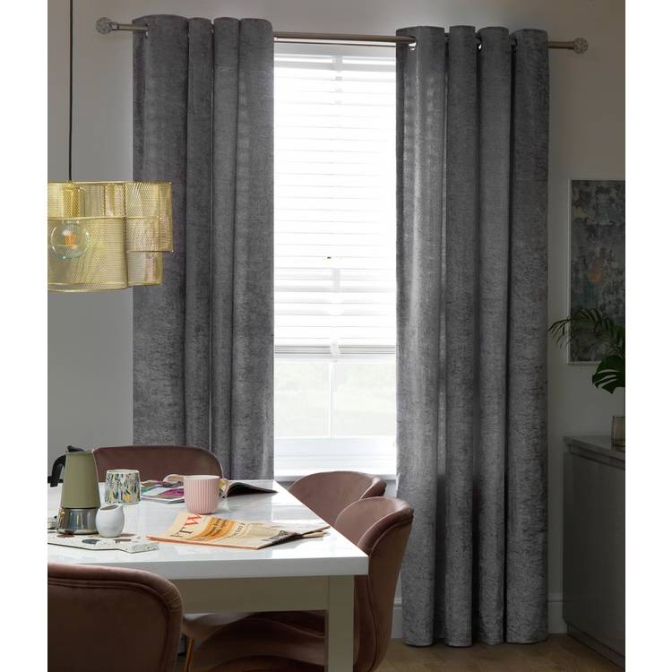 Argos Home Crushed Velvet Fully Lined Eyelet Curtains - Grey 0