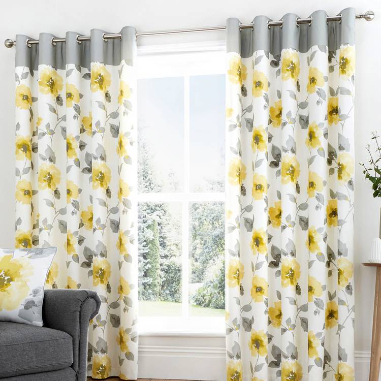 Fusion Adriana Fully Lined Eyelet Curtains - Ochre 0