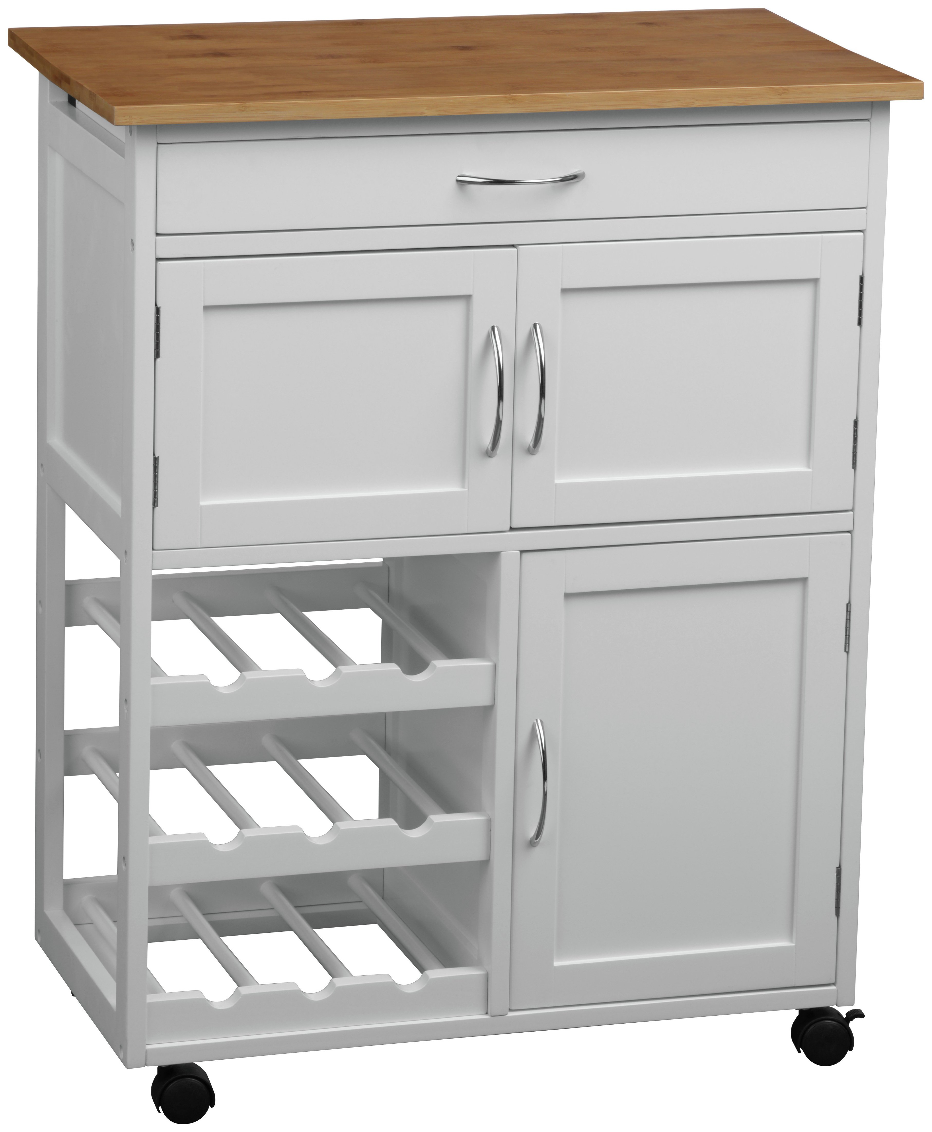 Bamboo Top Kitchen Trolley - White