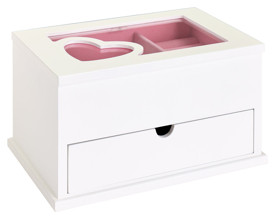 Argos Home White Heart Wooden Jewellery Box
