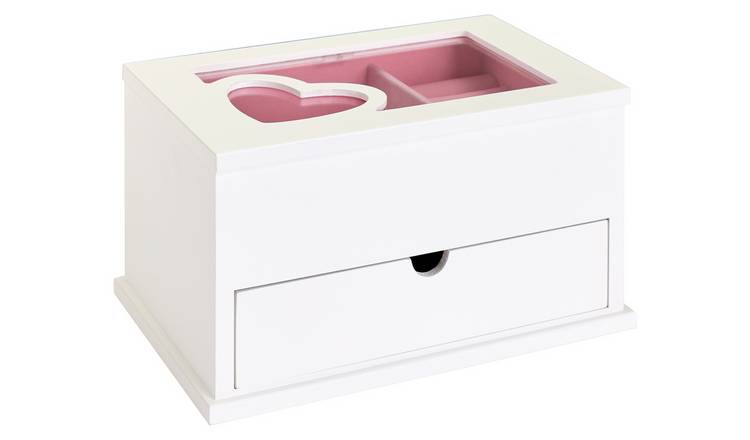 Argos Home White Heart Wooden Jewellery Box