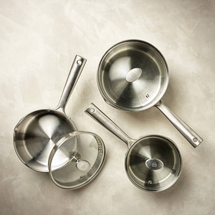 Habitat 3 Piece Brushed Stainless Steel Pan Set 0