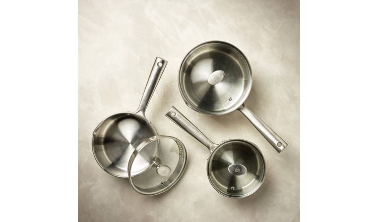 Habitat 3 Piece Brushed Stainless Steel Pan Set
