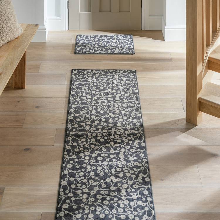 Habitat Washable Floral Black Runner & Mat Set - 180x57cm 0