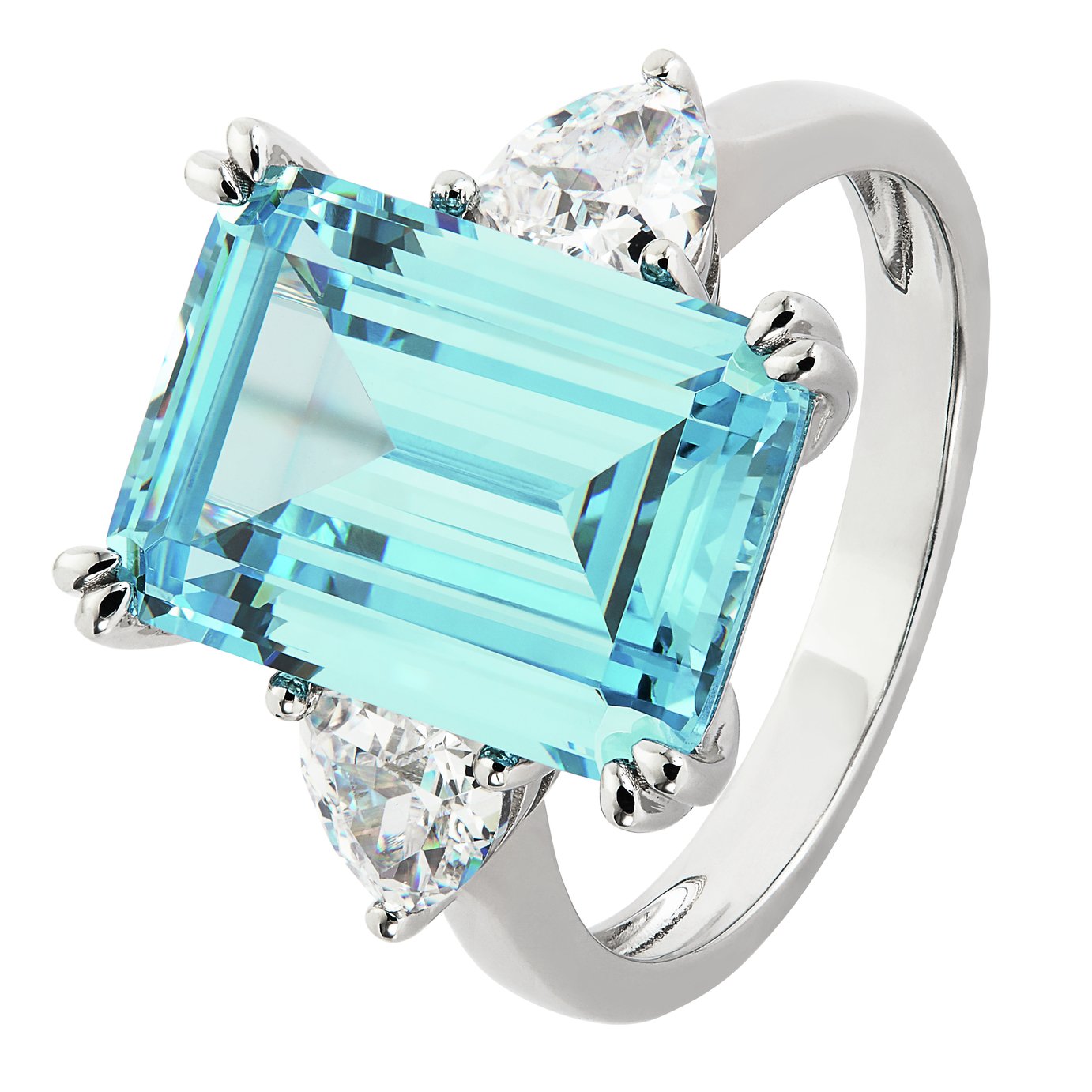 Revere Sterling Silver Emerald Cut Aquamarine Colour Ring- L Review