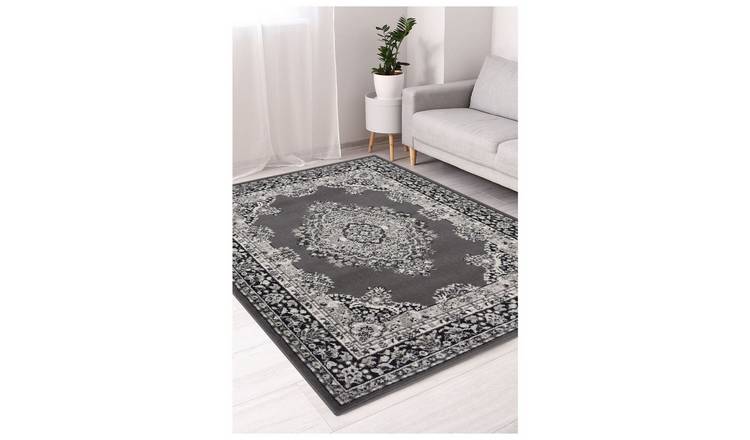 Homemaker Bukhura Traditional Grey Cut Pile Rug - 230x160cm