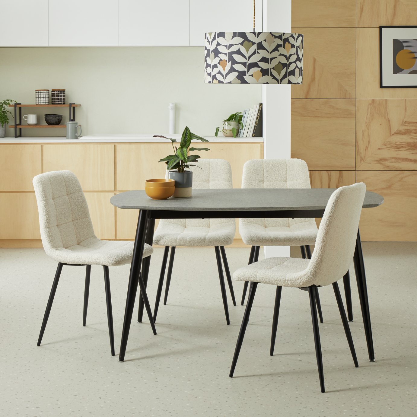 Argos Home Cobin Grey Dining Table & 4 White Chairs