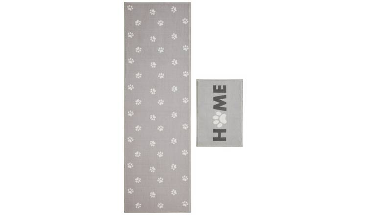 Argos Home Washable Paw Grey Runner & Mat Set - 180x57cm