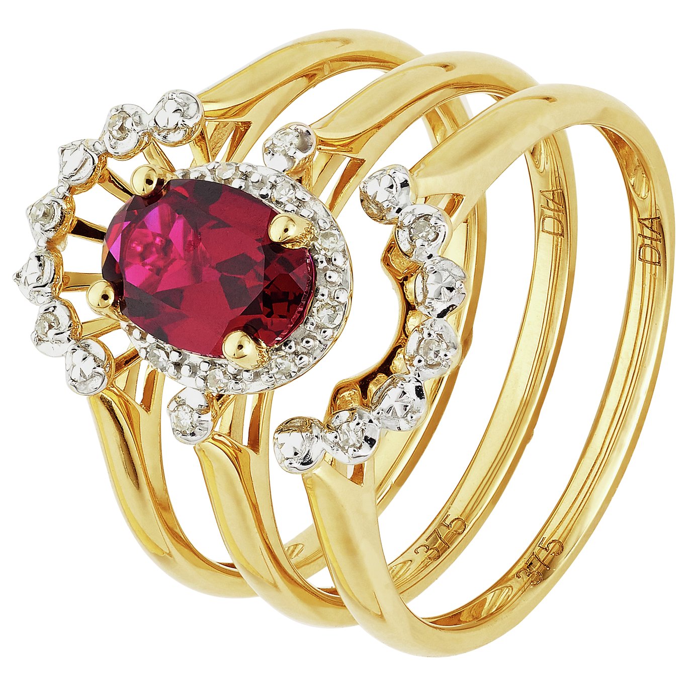 Revere 9ct Gold 3pt tw Diamond & Created Ruby Ring Set Review