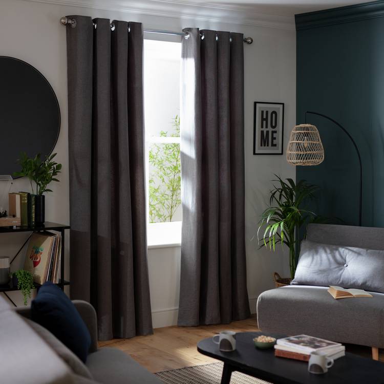 Habitat Brushed Thermal Eyelet Curtains - Charcoal 0