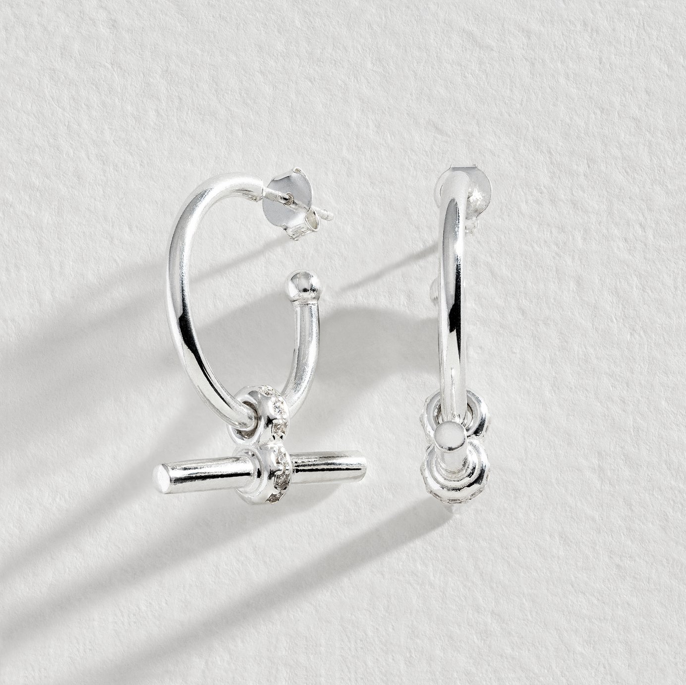 Revere Sterling Silver Cubic Zirconia T-Bar Hoop Earrings