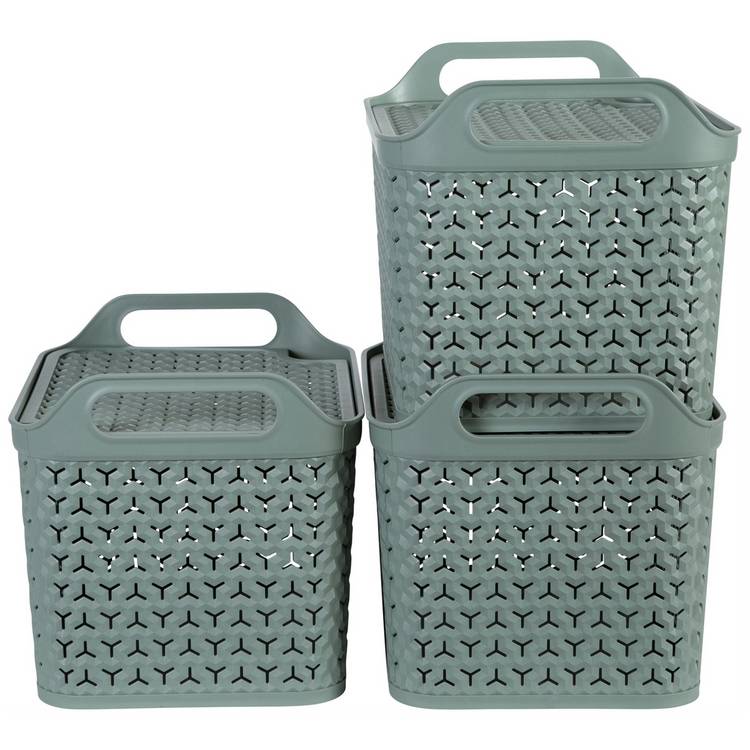 Strata 3x12L Medium Urban Storage Basket With Lid -SageGreen 0