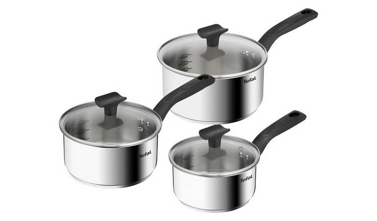 Tefal Titanium Max 3 Piece Stainless Steel Pan Set - Silver