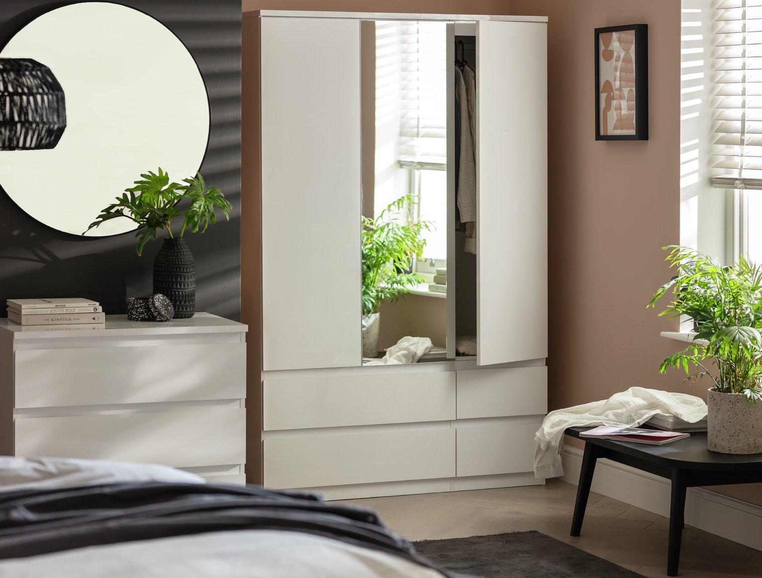 Habitat Jenson 3 Door 4 Drawer Mirror Wardrobe - Matte White