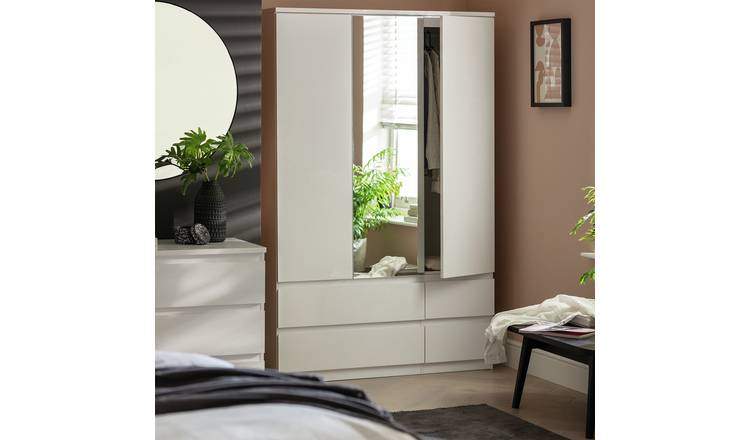 Argos Jenson 3 Door 4 Drawer Mirror Wardrobe - Matte White