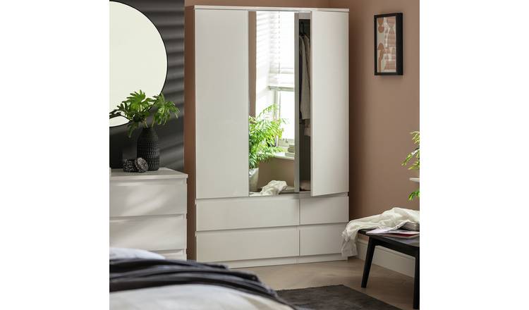 Habitat Jenson 3 Door 4 Drawer Mirror Wardrobe - White