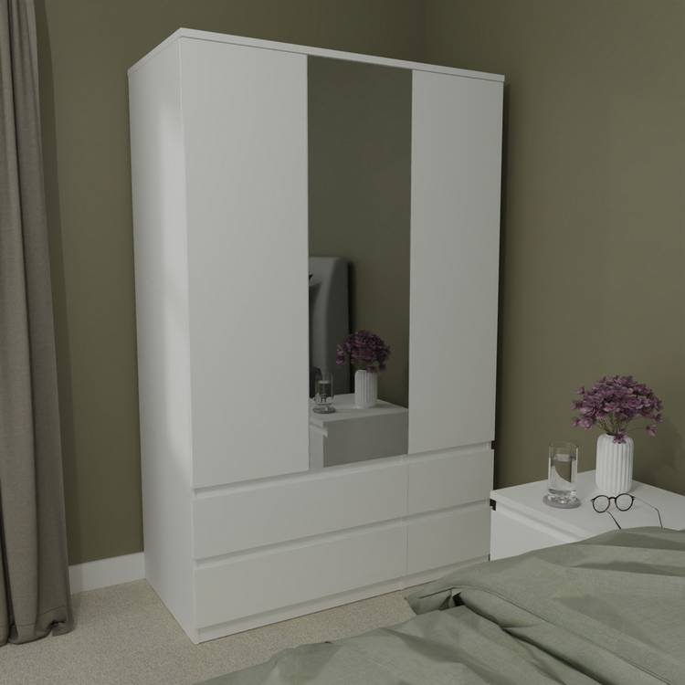 Habitat Jenson 3 Door 4 Drawer Mirror Wardrobe - Matte White 0