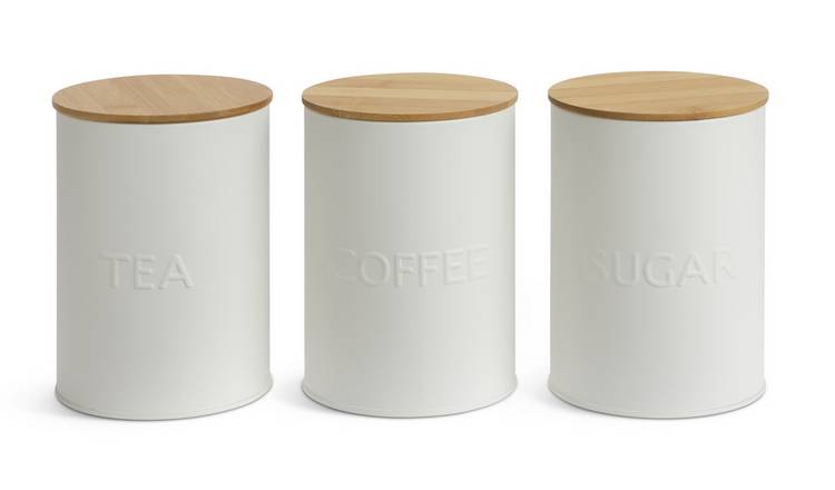 Habitat Embossed Text Pack of 3 Canisters - White