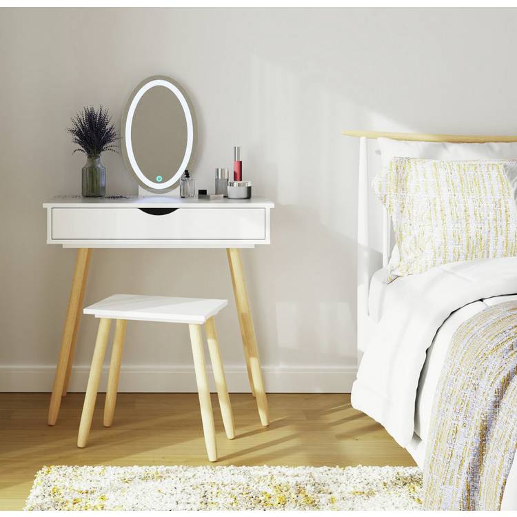 GFW Signy 1 Drawer Dressing Table & Stool - White & Oak 0