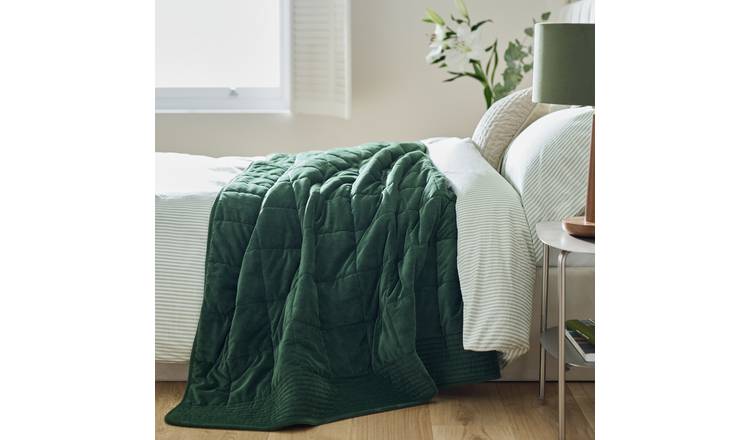 Habitat Velvet Quilted Bedspread - Green - 200x220cm