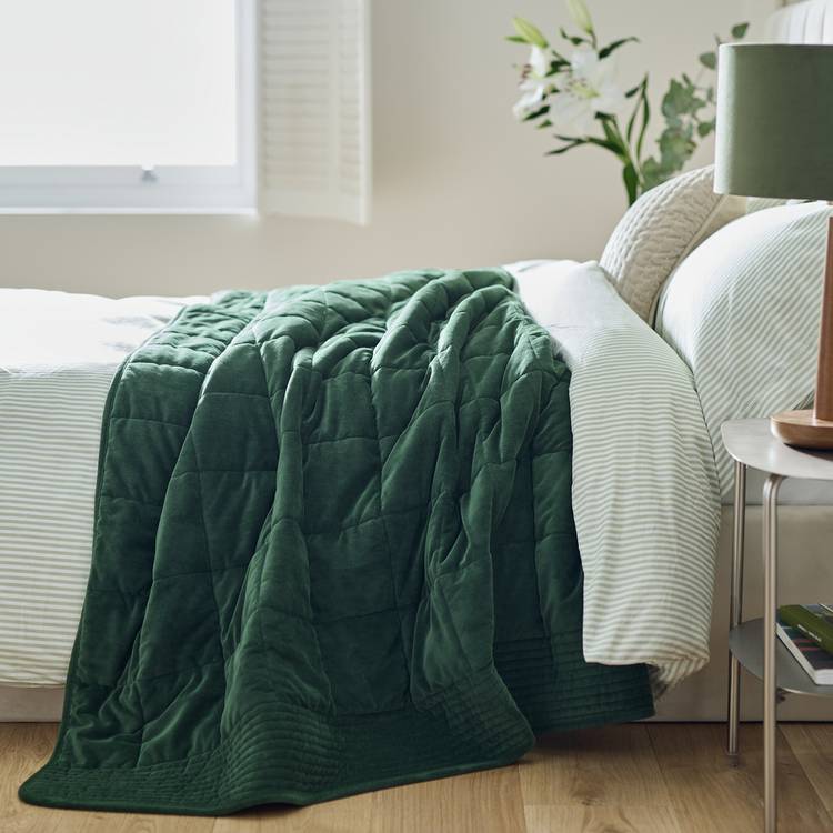 Habitat Velvet Quilted Bedspread - Green - 200x220cm 0