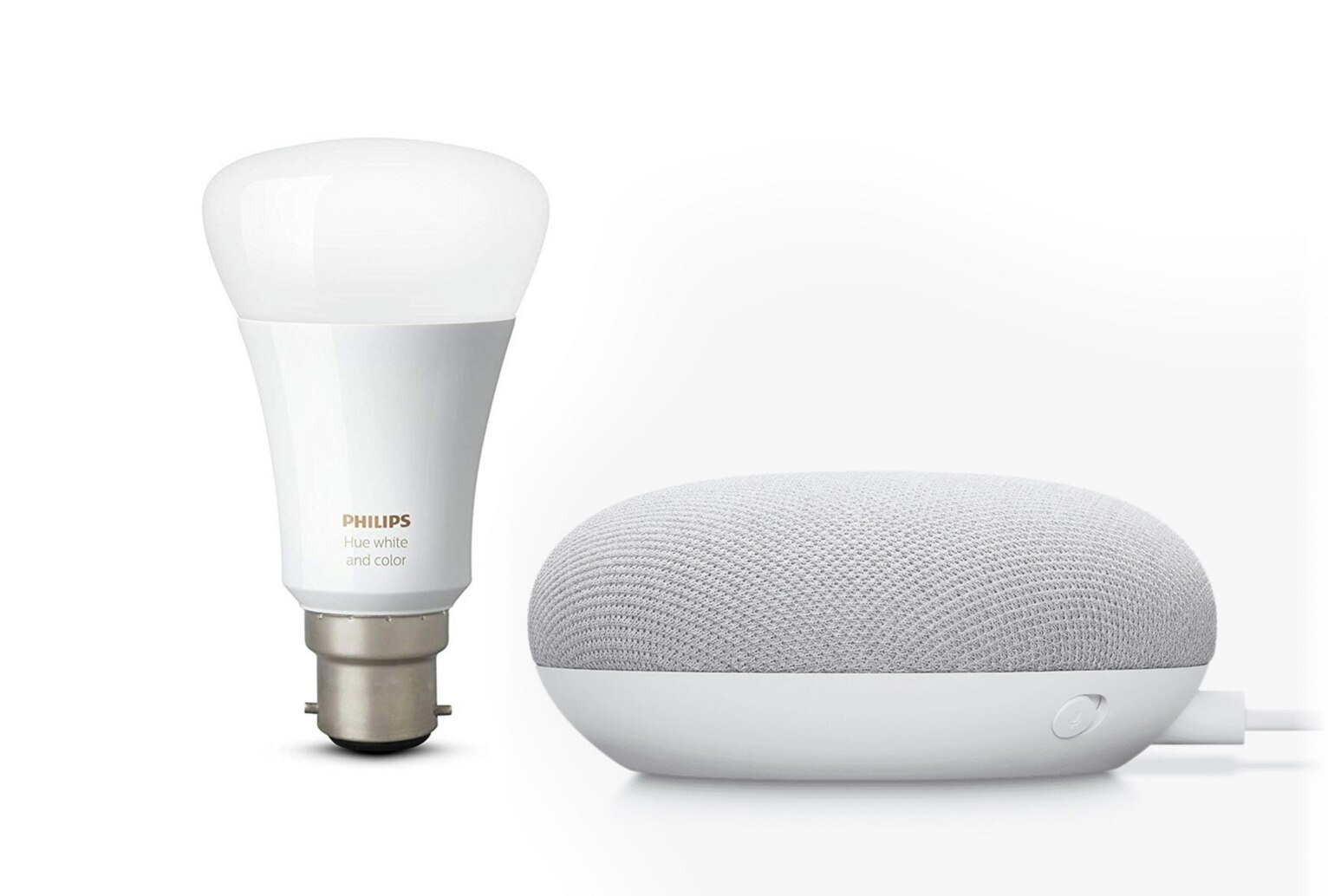 Google Nest Mini with Philips Hue B22 White Bulb