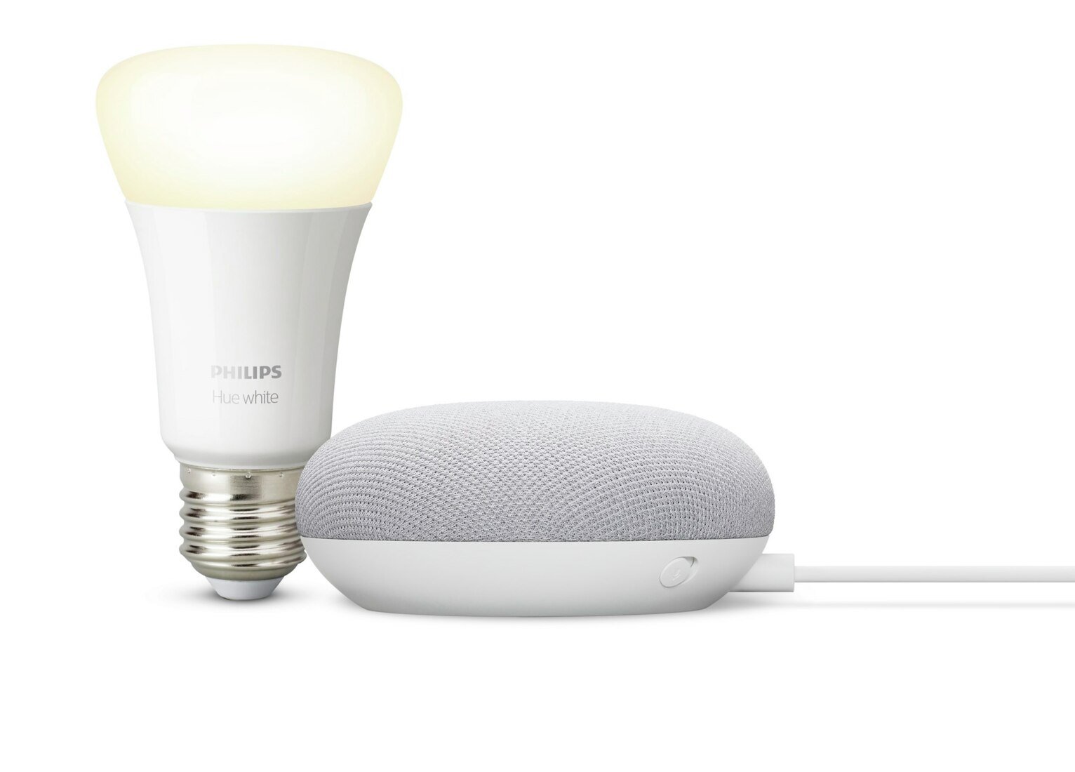 Google Nest Mini with Philips Hue E27 White Bulb