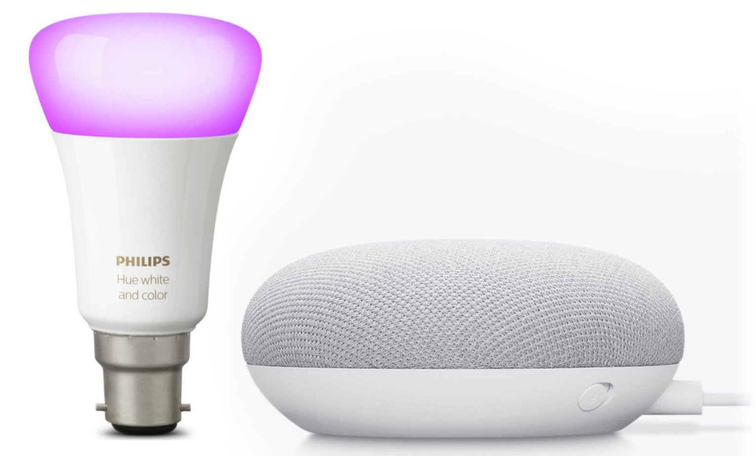 Google Nest Mini with Philips Hue B22 Colour Bulb